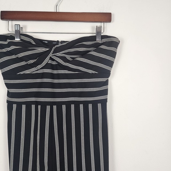 Veronica‎ Beard Cypress Womens Striped Wide Leg Strapless Jumpsuit Black White 6 - Picture 4 of 10